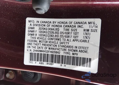 2015 Honda Cr-V Ex from USA, damaged, VIN 2HKRM4H53FH609842